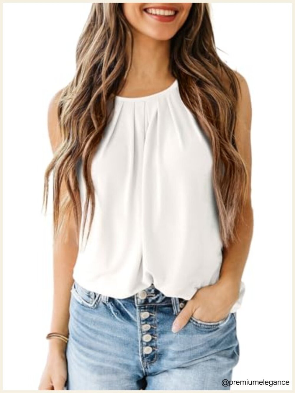 Flowy Pleated Tank Top Summer Loose Fit Cute Womens Tops